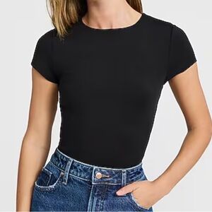 Express Ribbed Black Short Sleeve Bodysuit